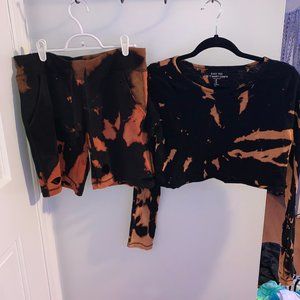 distressed bleach tie dyed comfy set